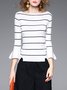 White Knitted Stripes Petite Bateau/boat Neck Sweater